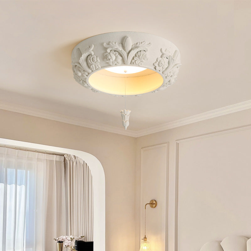 Vintage ceiling light resin round LED flush mount chandelier with floral carved design