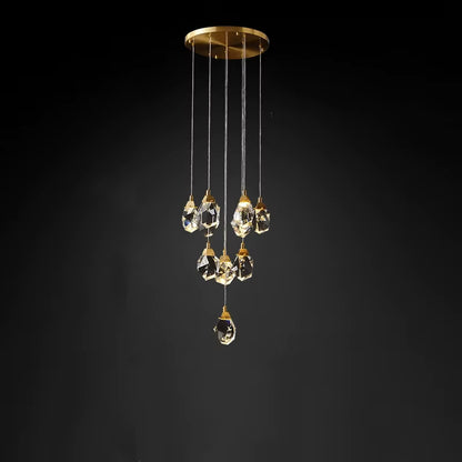 Art-deco crystal pendant chandelier for staircase and hotel interiors