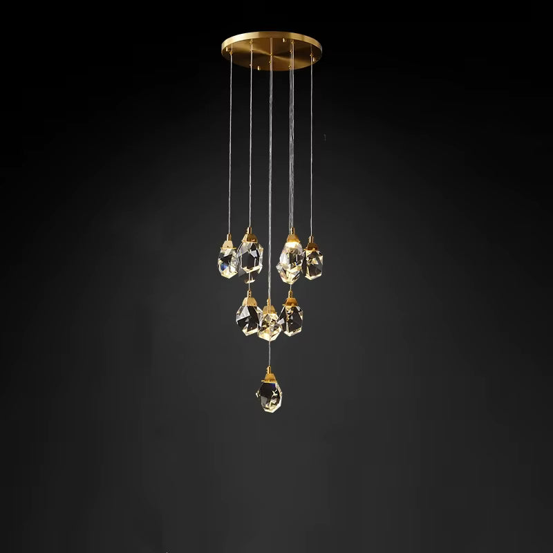 Art-deco crystal pendant chandelier for staircase and hotel interiors