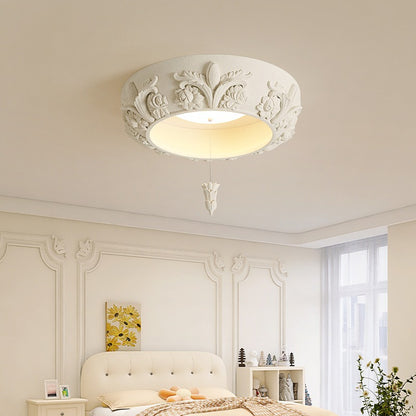 Vintage ceiling light resin round LED flush mount chandelier with floral carved design