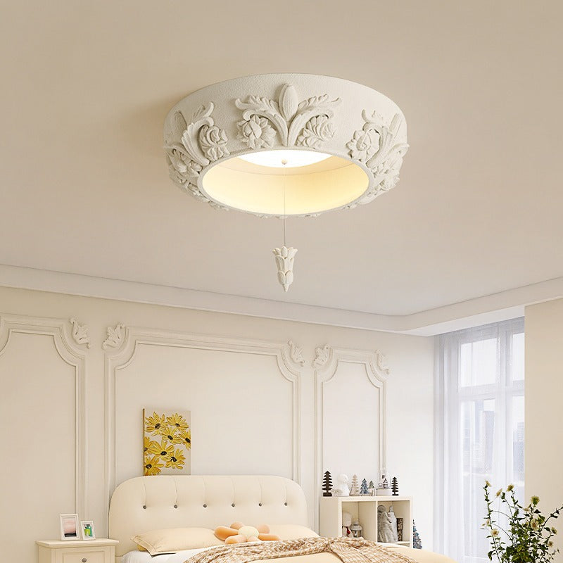 Vintage ceiling light resin round LED flush mount chandelier with floral carved design