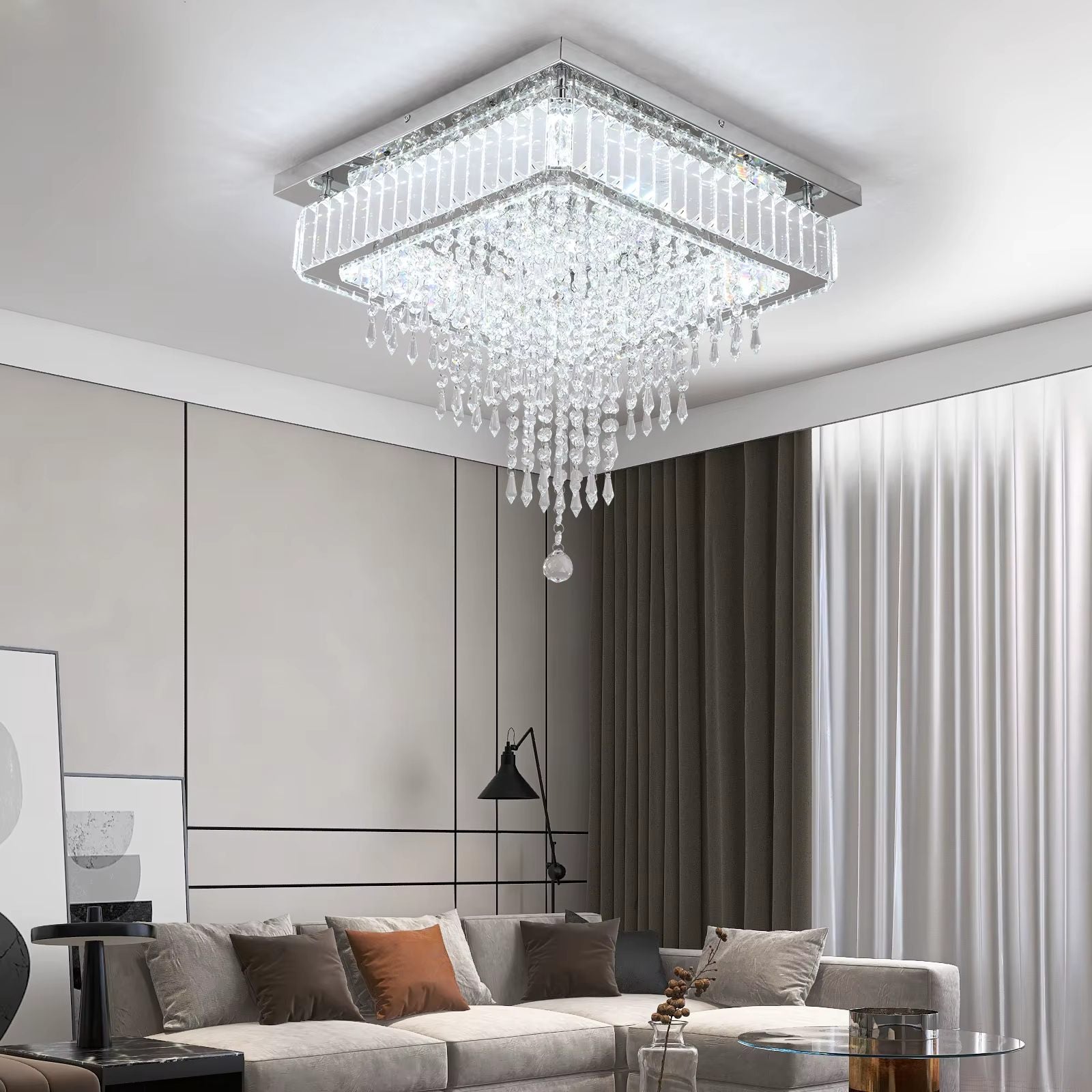 Square crystal ceiling light