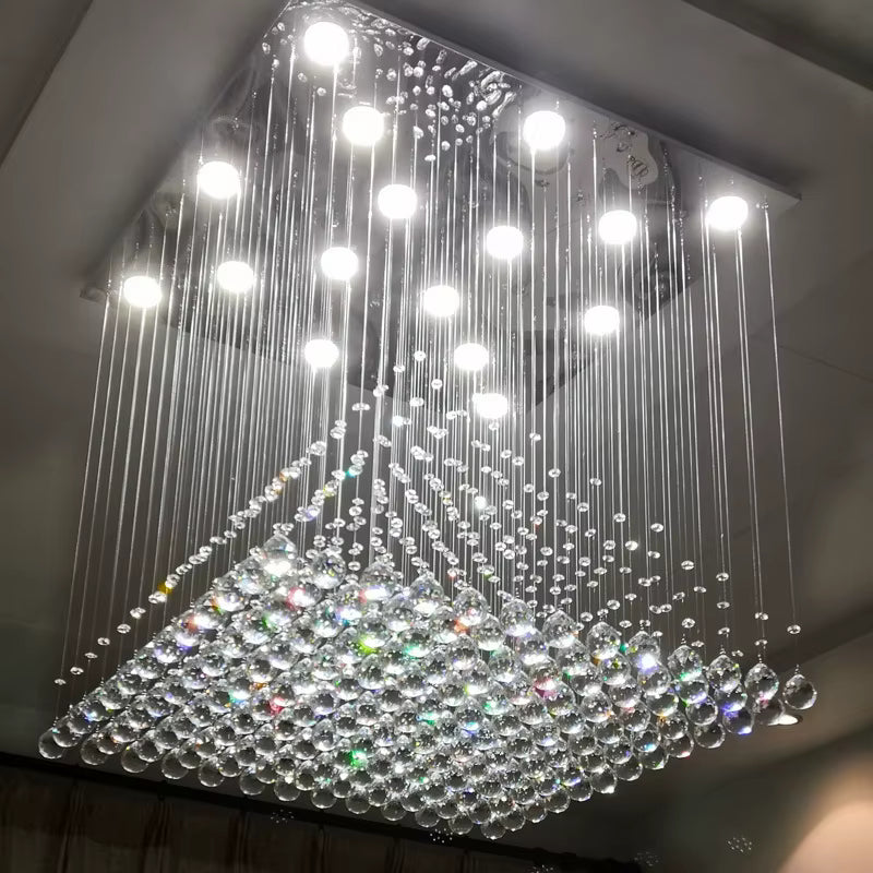 Crystal square pyramid chandelier for high ceilings
