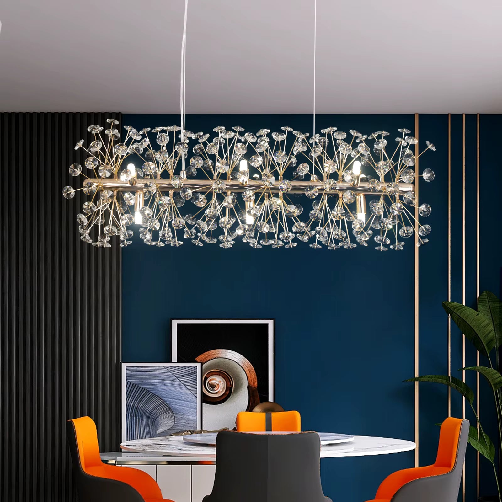 Gold crystal dandelion pendant light for dining room