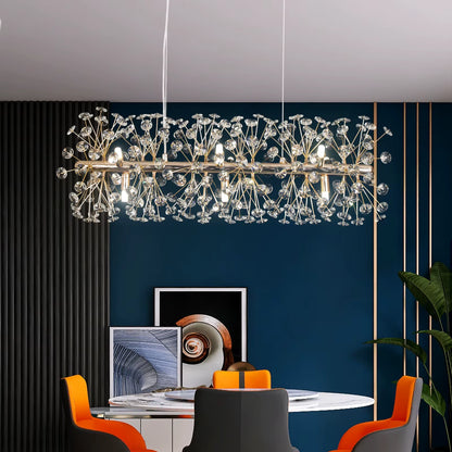 Gold crystal dandelion pendant light for dining room