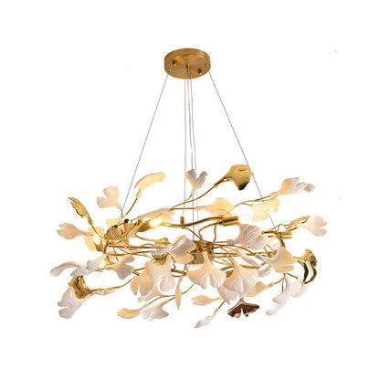 Gold leaf chandelier modern pendant lamp with adjustable height for dining room