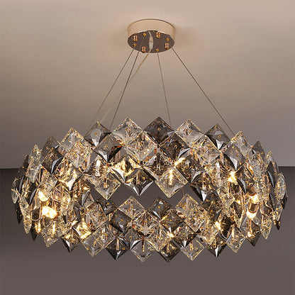 Luxury crystal ring chandelier modern LED round pendant light for dining and living room