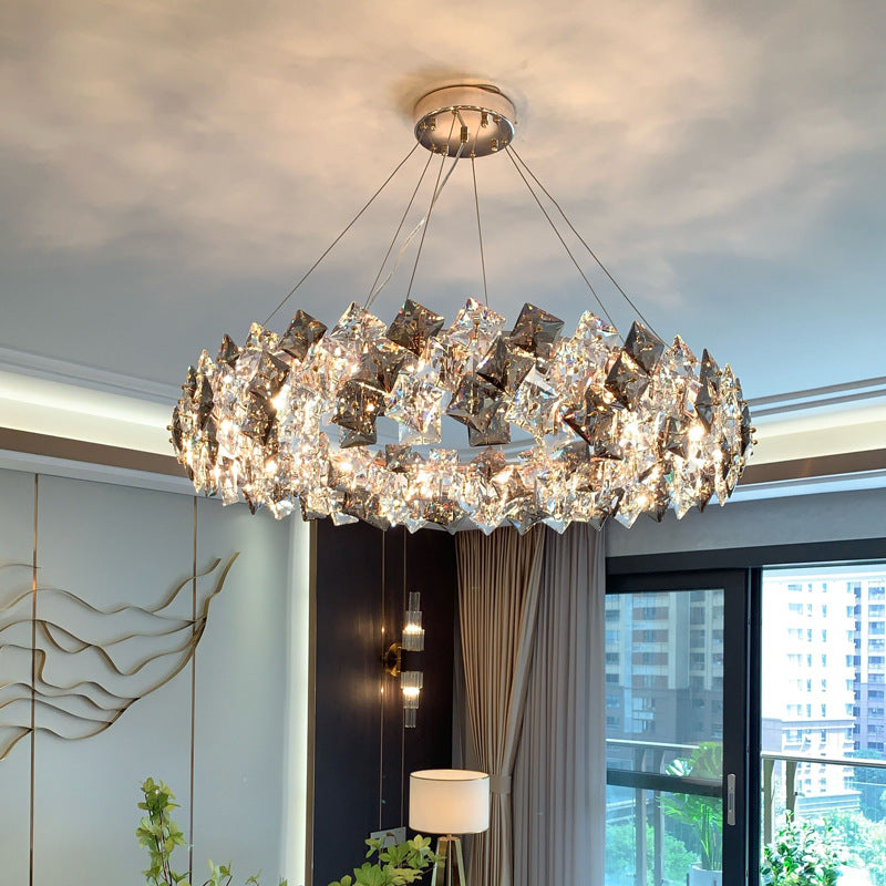 Luxury crystal ring chandelier modern LED round pendant light for dining and living room