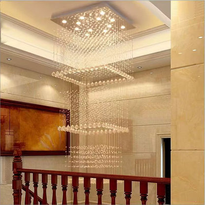 Modern square crystal staircase chandelier for living rooms