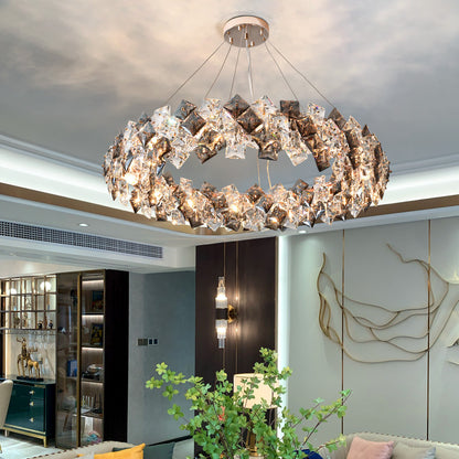 Luxury crystal ring chandelier modern LED round pendant light for dining and living room