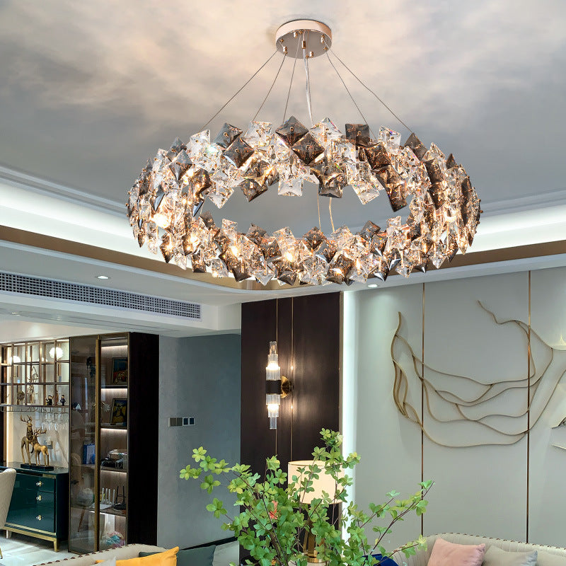 Luxury crystal ring chandelier modern LED round pendant light for dining and living room