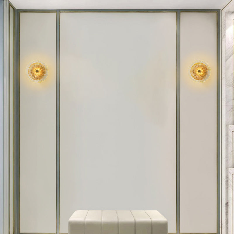 Modern round glass wall lamp with golden iron body for bedroom and living room