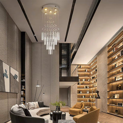 Crystal linear staircase chandelier for lobby