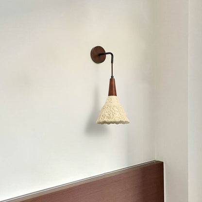 Retro walnut and resin wall lamp with warm LED light for living room and hallway