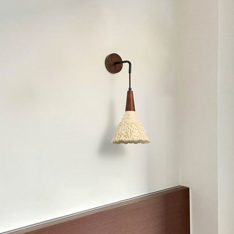 Retro walnut and resin wall lamp with warm LED light for living room and hallway
