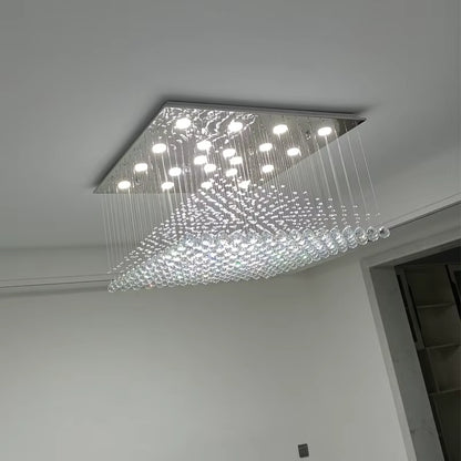 Crystal square pyramid chandelier for high ceilings