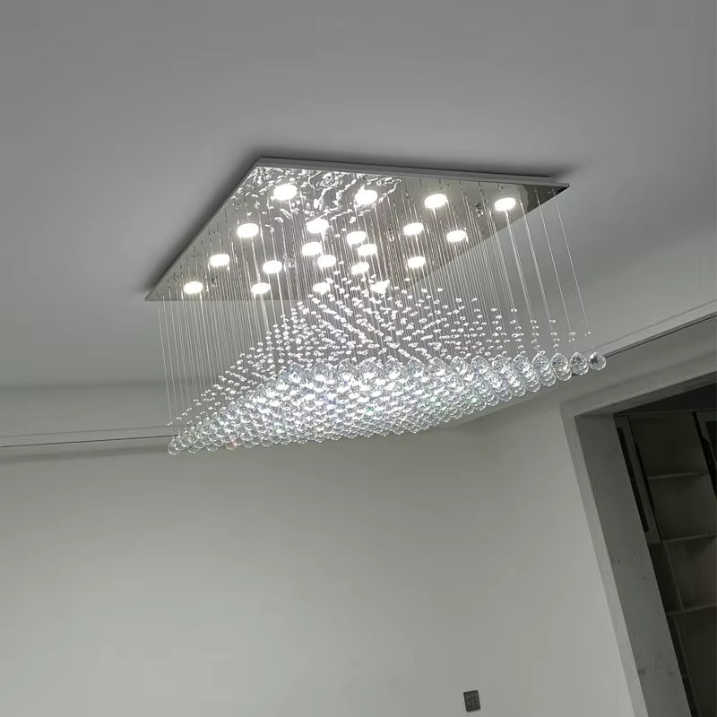 Crystal square pyramid chandelier for high ceilings
