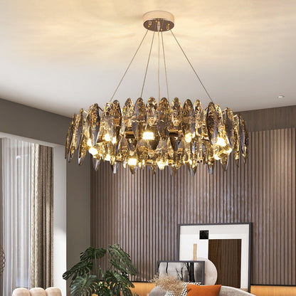 Luxury crystal chandelier modern gold round pendant light for dining and living room