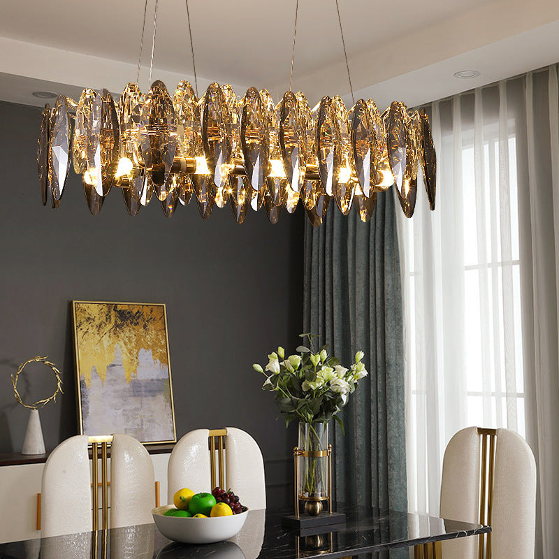 Luxury gold crystal chandelier with round pendant design for dining and living spaces