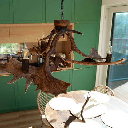Real low ceiling antler chandelier with antler sockets
