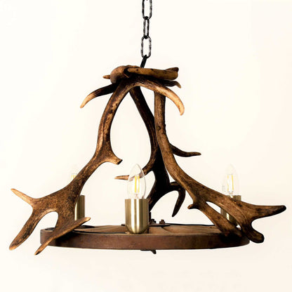 Wagon wheel deer antler chandelier