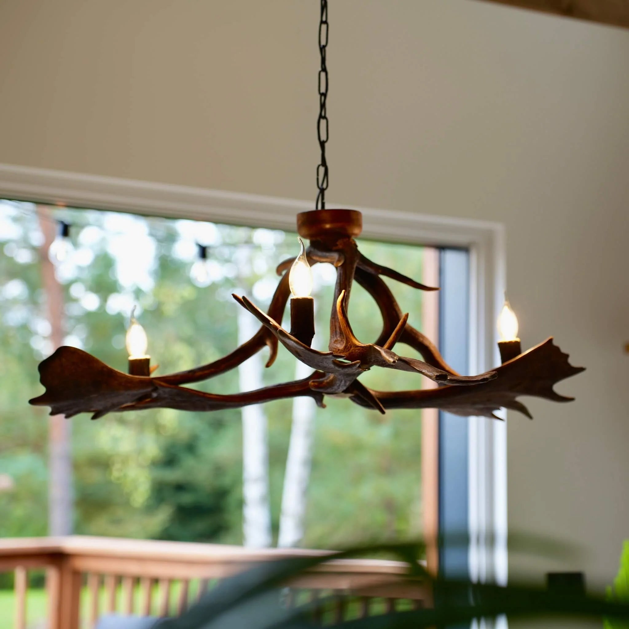 Real low ceiling antler chandelier with antler sockets