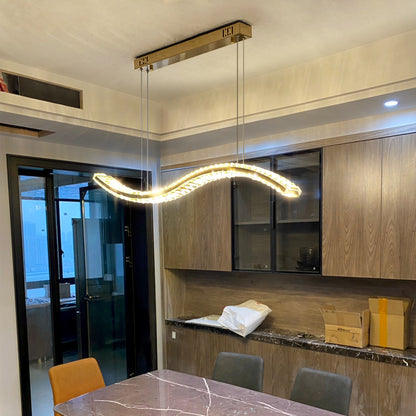 Gold crystal linear pendant light