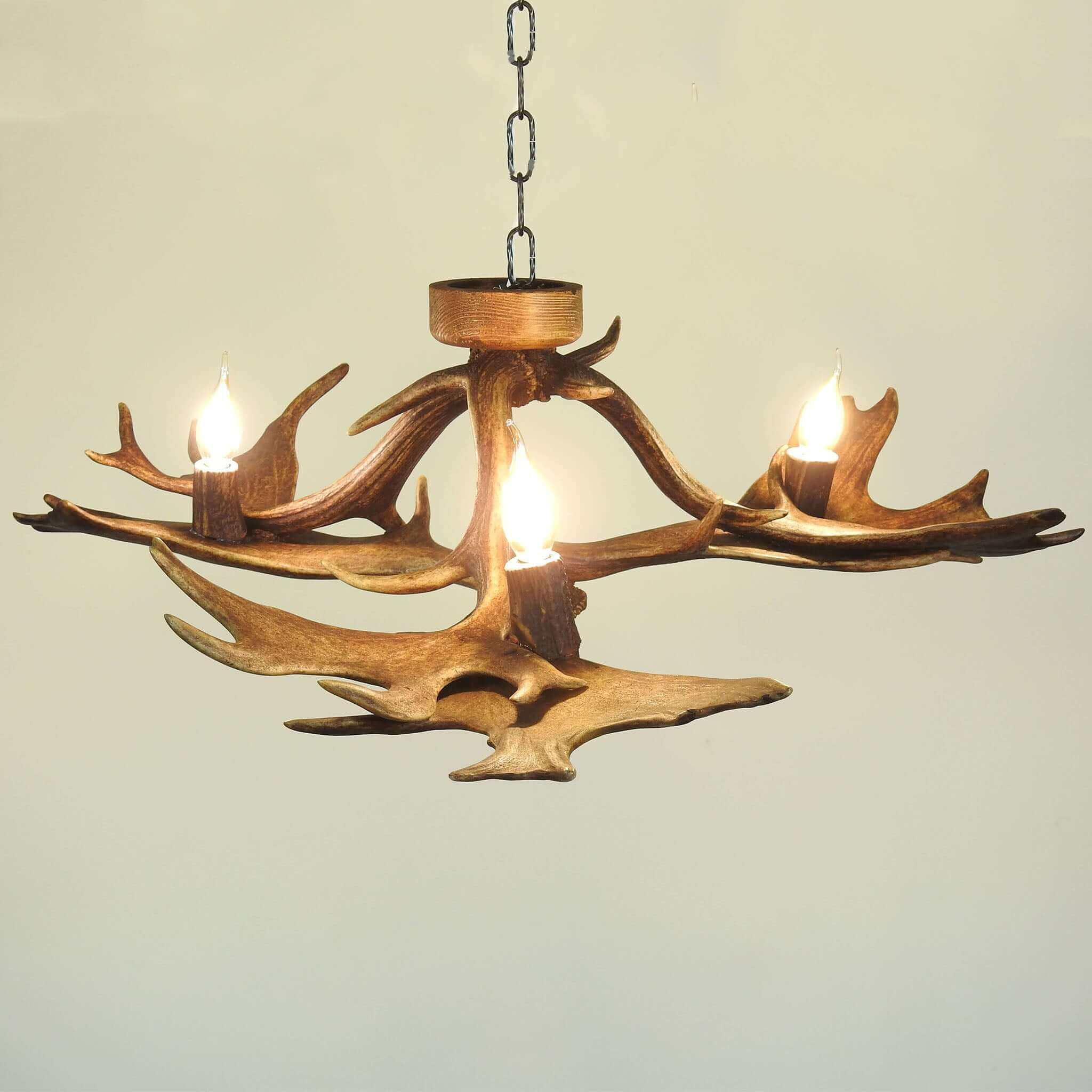 Real low ceiling antler chandelier with antler sockets